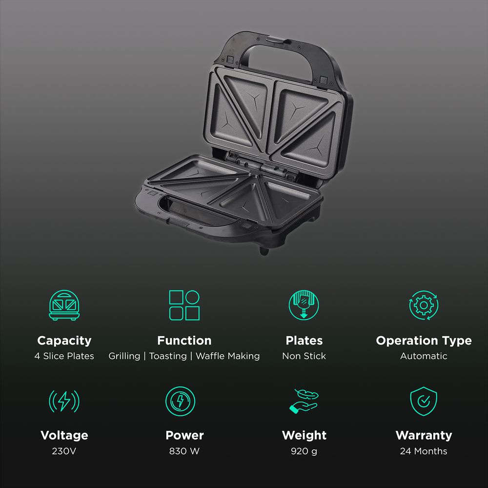 Buy WONDERCHEF Prato 830W 4 Slice 3in1 Sandwich Maker with Cool Touch